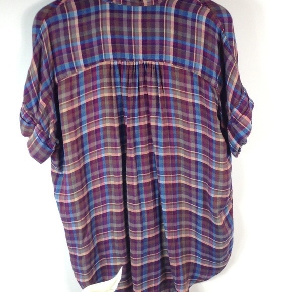 LUCKY BRAND Plaid Flannel Short Sleeve Button Down Tunic Shirt - Picture 3 of 8